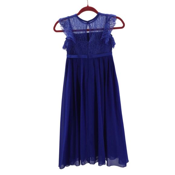 GIRL'S PARTY DRESS SZ 6-7Y royal blue lace chiffon ruffle sleeve maxi NEW B74 - Picture 3 of 7